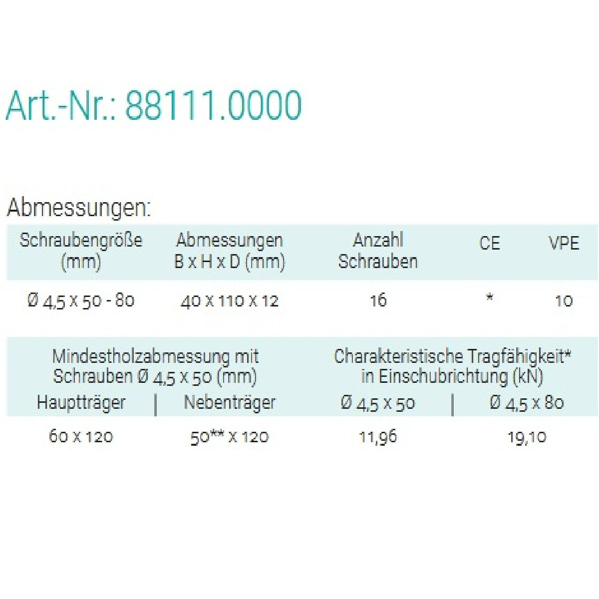 Datenblatt für Pitzl 88111.0000 bei SicherFest.de