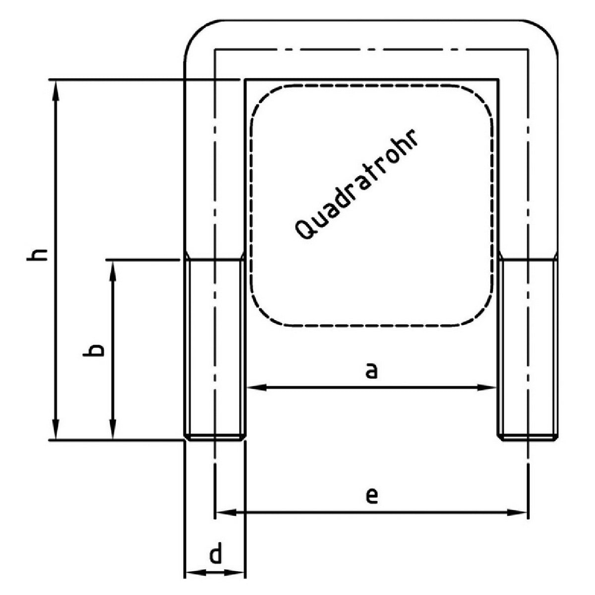 Zeichnung Quadratrohrbügel Edelstahl bei SicherFest.de
